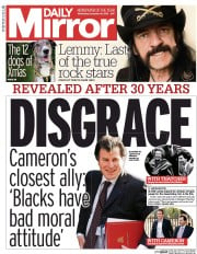 Daily Mirror (UK) Newspaper Front Page for 30 December 2015