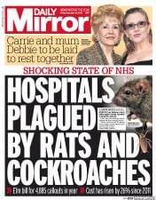 Daily Mirror (UK) Newspaper Front Page for 30 December 2016
