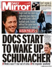 Daily Mirror Newspaper Front Page (UK) for 30 January 2014