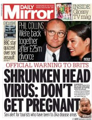 Daily Mirror (UK) Newspaper Front Page for 30 January 2016