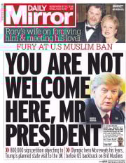 Daily Mirror (UK) Newspaper Front Page for 30 January 2017