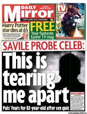 Daily Mirror (UK) Newspaper Front Page for 30 March 2013