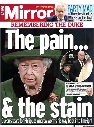 Daily Mirror Newspaper Front Page (UK) for 30 March 2022