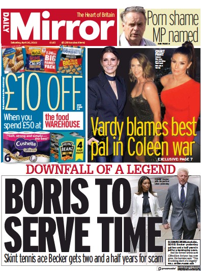 Daily Mirror Newspaper Front Page (UK) for 30 April 2022