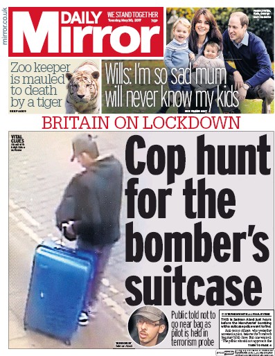 Daily Mirror Newspaper Front Page (UK) for 30 May 2017