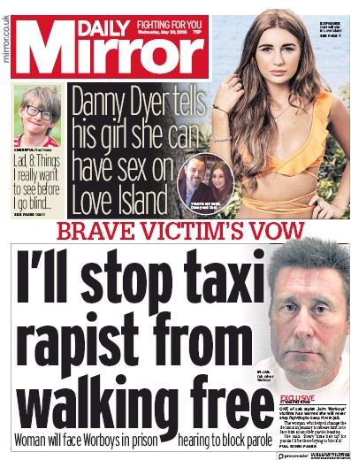 Daily Mirror Newspaper Front Page (UK) for 30 May 2018