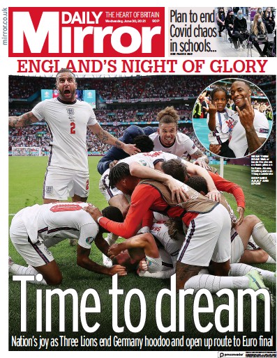 Daily Mirror Newspaper Front Page (UK) for 30 June 2021