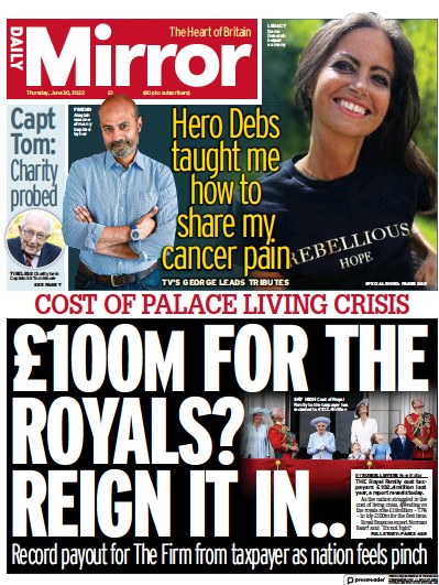 Daily Mirror Newspaper Front Page (UK) for 30 June 2022