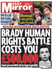 Daily Mirror Newspaper Front Page (UK) for 30 July 2013