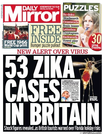 Daily Mirror Newspaper Front Page (UK) for 30 July 2016