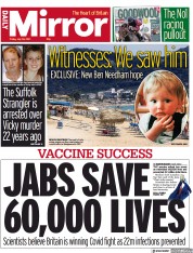 Daily Mirror (UK) Newspaper Front Page for 30 July 2021