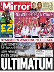 Daily Mirror front page for 30 July 2025