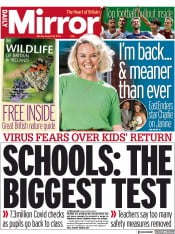 Daily Mirror (UK) Newspaper Front Page for 30 August 2021