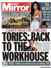 Daily Mirror Newspaper Front Page (UK) for 30 September 2013