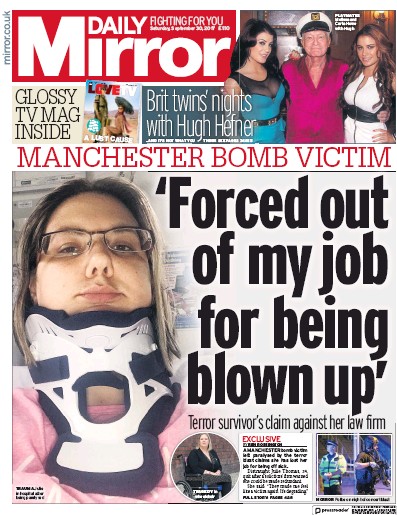 Daily Mirror Newspaper Front Page (UK) for 30 September 2017
