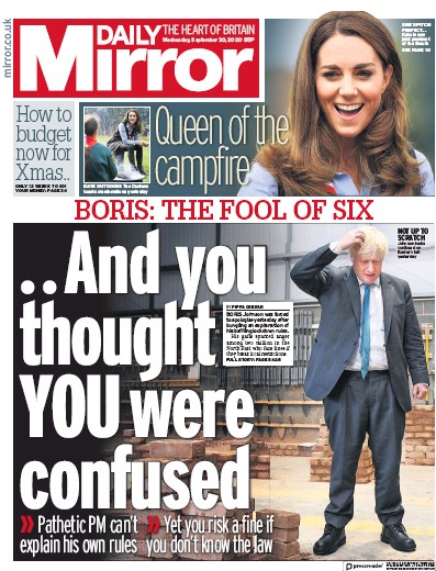 Daily Mirror Newspaper Front Page (UK) for 30 September 2020