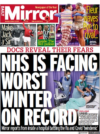 Daily Mirror Newspaper Front Page (UK) for 31 October 2022