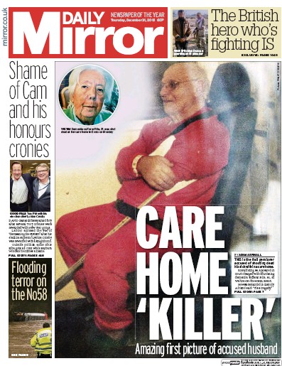 Daily Mirror Newspaper Front Page (UK) for 31 December 2015