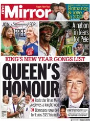 Daily Mirror (UK) Newspaper Front Page for 31 December 2022