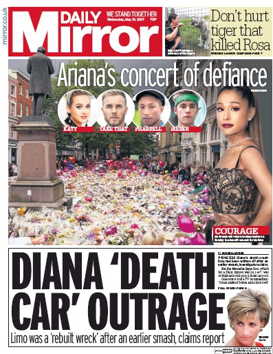 Daily Mirror Newspaper Front Page (UK) for 31 May 2017