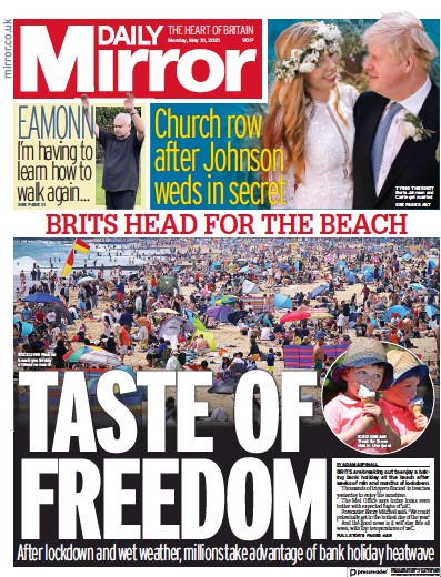 Daily Mirror Newspaper Front Page (UK) for 31 May 2021