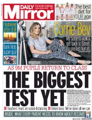 Daily Mirror (UK) Newspaper Front Page for 31 August 2020