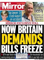 Daily Mirror (UK) Newspaper Front Page for 31 August 2022