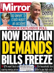 Daily Mirror (UK) Newspaper Front Page for 31 August 2022