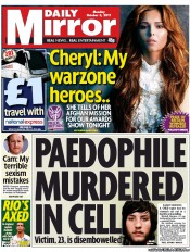 Daily Mirror Newspaper Front Page (UK) for 3 October 2011