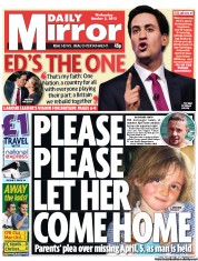 Daily Mirror (UK) Newspaper Front Page for 3 October 2012