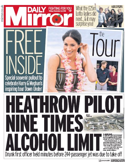 Daily Mirror Newspaper Front Page (UK) for 3 November 2018
