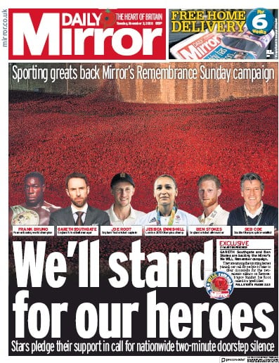 Daily Mirror Newspaper Front Page (UK) for 3 November 2020
