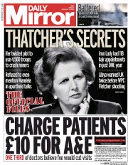 Daily Mirror Newspaper Front Page (UK) for 3 January 2014