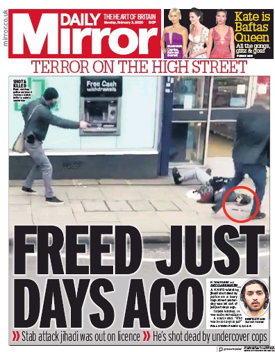 Daily Mirror Newspaper Front Page (UK) for 3 February 2020