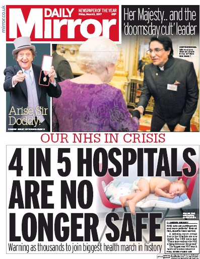 Daily Mirror Newspaper Front Page (UK) for 3 March 2017