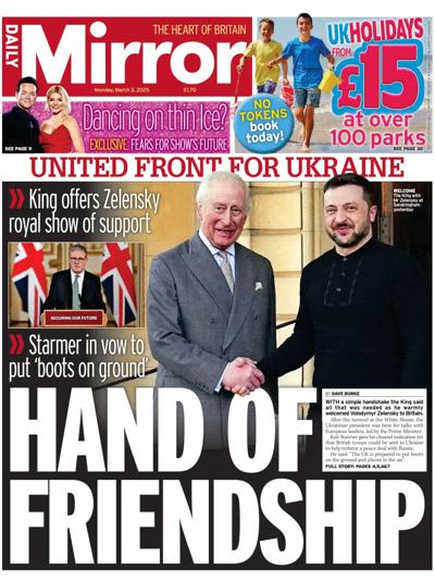 Daily Mirror Newspaper Front Page (UK) for 3 March 2025
