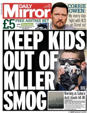 Daily Mirror Newspaper Front Page (UK) for 3 April 2014