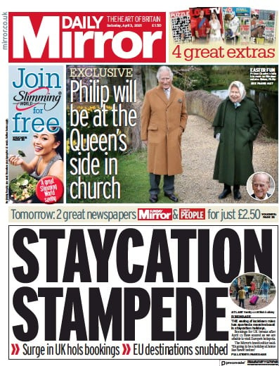 Daily Mirror Newspaper Front Page (UK) for 3 April 2021