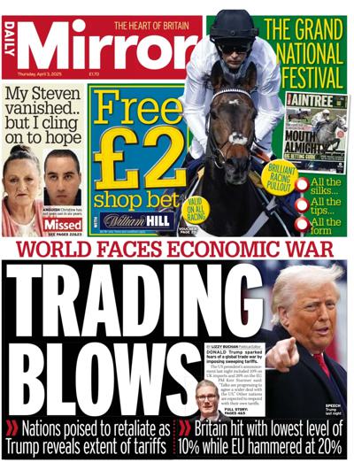 Daily Mirror Newspaper Front Page (UK) for 3 April 2025
