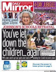 Daily Mirror (UK) Newspaper Front Page for 3 June 2021