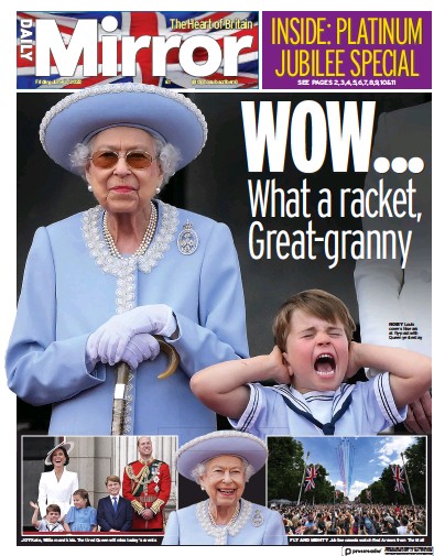 Daily Mirror Newspaper Front Page (UK) for 3 June 2022