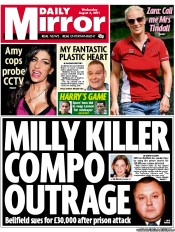 Daily Mirror Newspaper Front Page (UK) for 3 August 2011