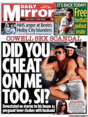 Daily Mirror Newspaper Front Page (UK) for 3 August 2013
