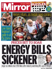 Daily Mirror (UK) Newspaper Front Page for 3 August 2021