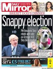 Daily Mirror (UK) Newspaper Front Page for 3 September 2019