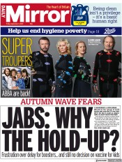 Daily Mirror (UK) Newspaper Front Page for 3 September 2021