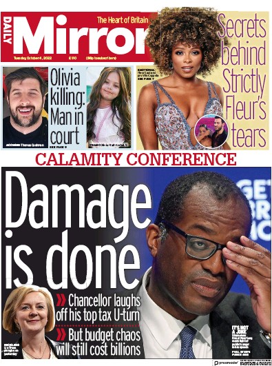 Daily Mirror Newspaper Front Page (UK) for 4 October 2022
