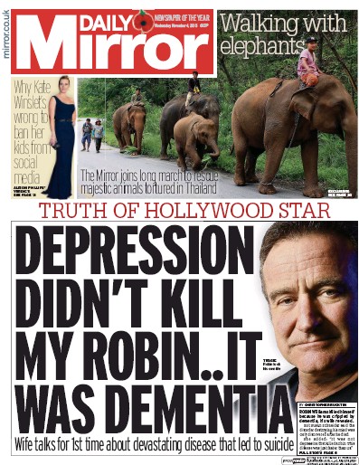 Daily Mirror Newspaper Front Page (UK) for 4 November 2015