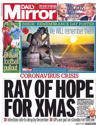 Daily Mirror Newspaper Front Page (UK) for 4 November 2020