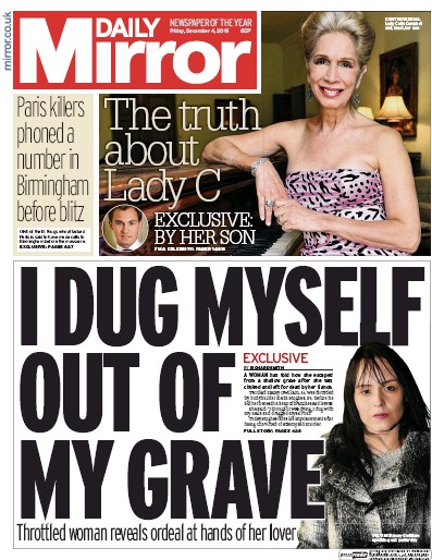 Daily Mirror Newspaper Front Page (UK) for 4 December 2015